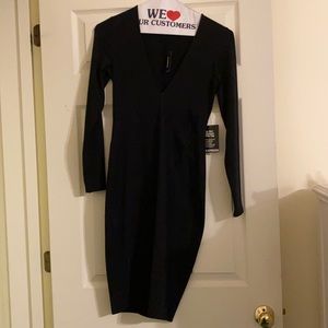 NWT- EXPRESS- Black deep v-neck long sleeve dress